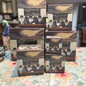 Bob's Boxes" Seven nesting boxes featuring a cat design
